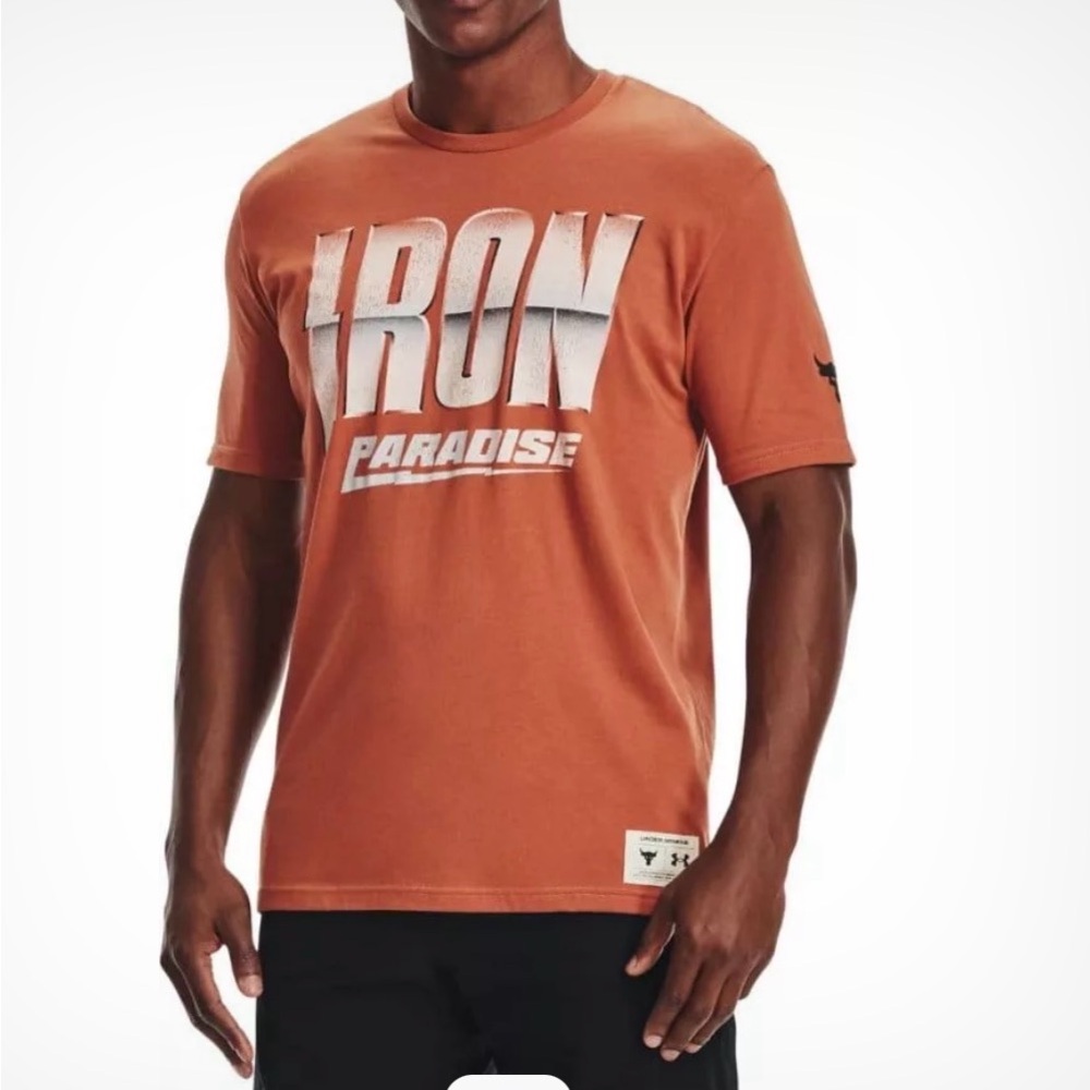 NWT Under Armour Project Rock Iron Paradise Men's 2XL XXL Orange S/S T-shirt